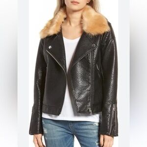 BLANKNYC Faux Leather Moto Jacket Removable Faux Fur Collar